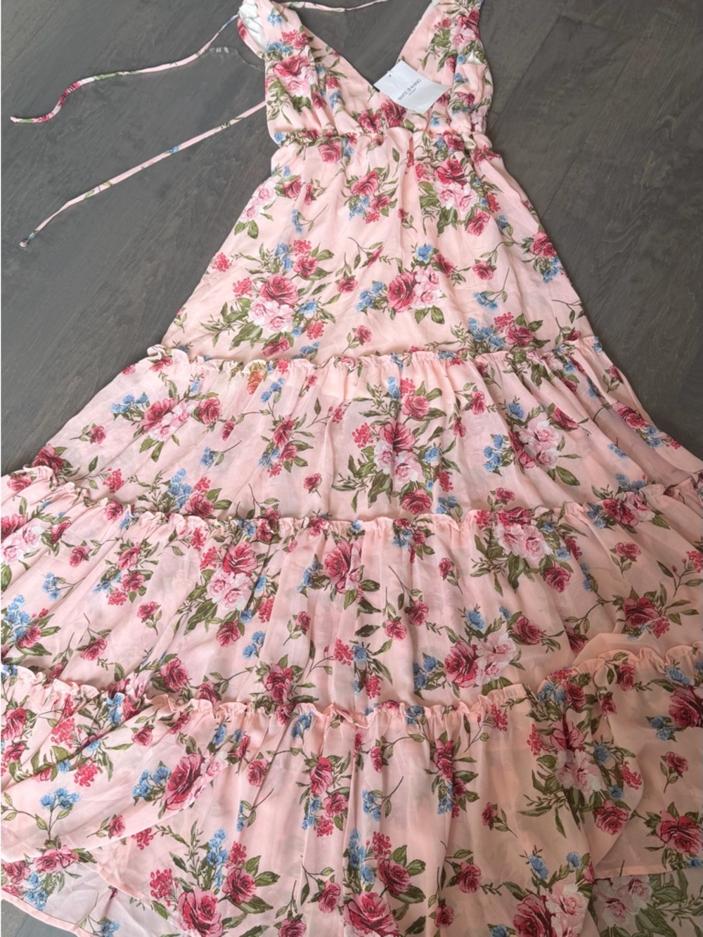 Pink Floral Tiered Maxi Dress